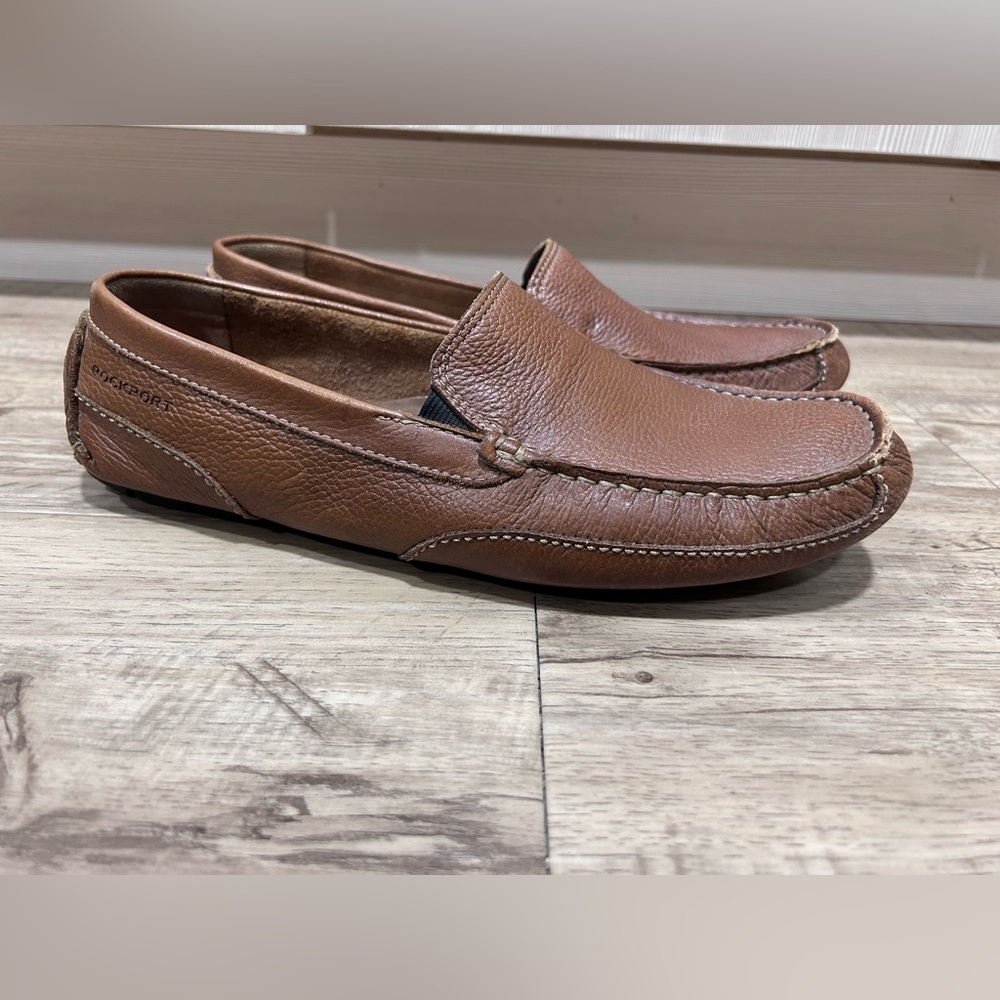 Rockport mens Rhyder Venetian leather Loafer Shoes Brown Leather Loafers comfort